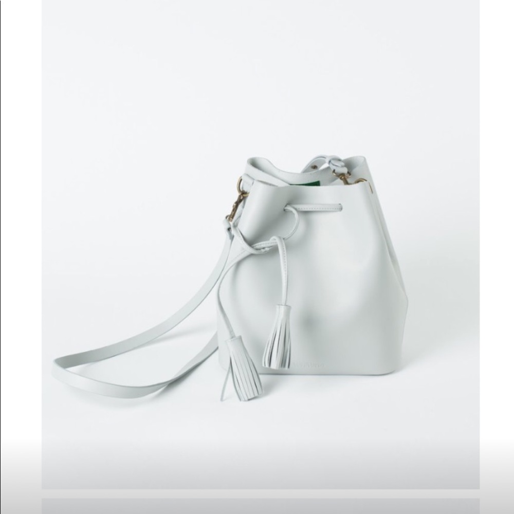 Leather convertible bucket bag